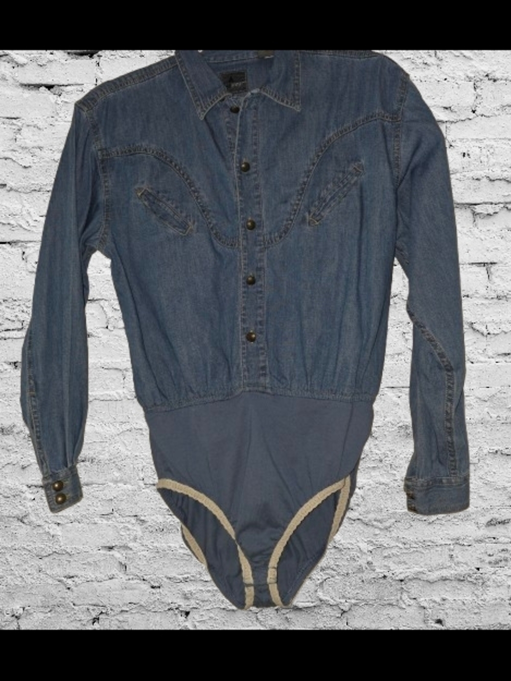 📣 Vintage 90s Liz Wear Denim Coastal Cowgirl 🤠 Bodysuit Size 3 Petite 😍